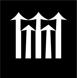 Mark 1318: Three white arrows rising in columns on a black square. Arrows, designed by Dickens Design Group for The Crossett Company. Trademarks & Symbols Vol. 2, Kuwayama, 1973.