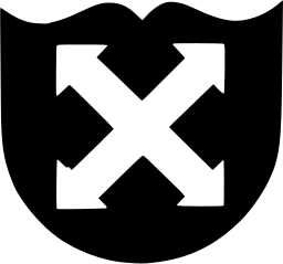 Mark 1320: White crossed double headed arrows on a black shield. Arrows, designed by Hans Gaensslen. Trademarks & Symbols Vol. 2, Kuwayama, 1973.