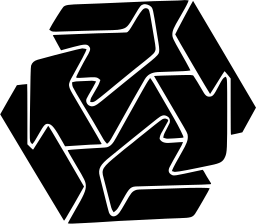 Mark 1322: Six interlocking arrow shapes fitted into a hexagon. Arrows, for Asagaya Art School. Trademarks & Symbols Vol. 2, Kuwayama, 1973.