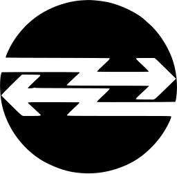 Mark 1334: Pair of opposing arrows with zigzag shafts in a black disc. Arrows, designed by Ernst Roch for The New Brunswick Telephone Co. Trademarks & Symbols Vol. 2, Kuwayama, 1973.