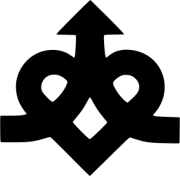 Mark 1335: Up arrow rising from a heart shaped ornament with a diamond base. Arrows, designed by Eugen and Max Lenz for Büro für Werbung, Organisation und Sozial Probleme. Trademarks & Symbols Vol. 2, Kuwayama, 1973.