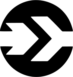 Mark 1337: Double chevron arrow pointing right in a black disc. Arrows, designed by Larr Klein. Trademarks & Symbols Vol. 2, Kuwayama, 1973.