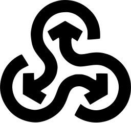 Mark 1338: Three arrows branching from a looping triskelion ring. Arrows, designed by H.P. Doebele for Stitching Rijnmond-Nordzeekanaal. Trademarks & Symbols Vol. 2, Kuwayama, 1973.
