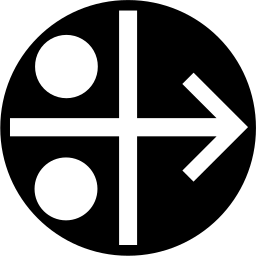Mark 1341: White cross with a right pointing arrow and two circles in a disc. Arrows, designed by Rudolf Bircher. Trademarks & Symbols Vol. 2, Kuwayama, 1973.