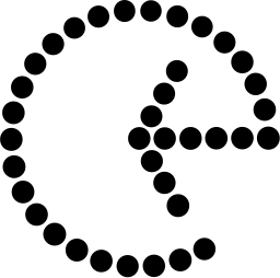 Mark 1343: Loop of round dots curling into a small arrowhead. Arrows, for Icograda. Trademarks & Symbols Vol. 2, Kuwayama, 1973.