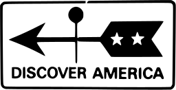 Mark 1344: Weather vane arrow with two stars above the words DISCOVER AMERICA. Arrows, designed by Raymond Loewy+ William Snaith, Inc. for Airlines, railroads, hotels, motel chains and travel agents. Trademarks & Symbols Vol. 2, Kuwayama, 1973.