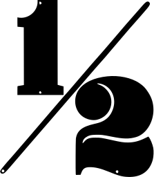 Mark 1349: Fraction one half with a diagonal slash and serif digits. Numerals. Trademarks & Symbols Vol. 2, Kuwayama, 1973.