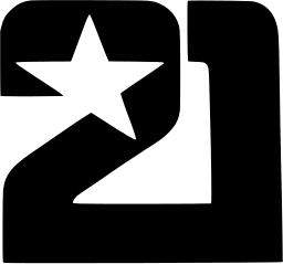 Mark 1353: Digits 2 and 1 in solid black with a white star cut into the two. Numerals, for Shufu to Seikatsu Sha. Trademarks & Symbols Vol. 2, Kuwayama, 1973.