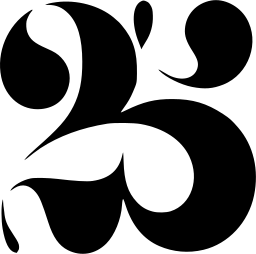 Mark 1357: Digits 2 and 5 with swelling curls and swash strokes. Numerals, designed by Lubalin, Smith, Cornase for Graphis Magazine 25th Anniversary. Trademarks & Symbols Vol. 2, Kuwayama, 1973.