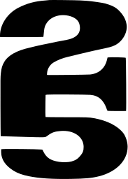 Mark 1358: Heavy digits 2 over 5 stacked in a block face. Numerals, for Enfield and Edmonton Art Circle. Trademarks & Symbols Vol. 2, Kuwayama, 1973.