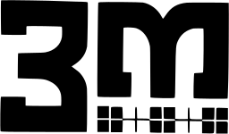 Mark 1362: Bold digit 3 with a lowercase m above a small grid strip. Numerals, designed by Gerald Stahl Associate for 3M Company. Trademarks & Symbols Vol. 2, Kuwayama, 1973.