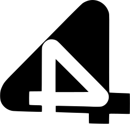 Mark 1366: Digit four cut in white from a black triangle with a long diagonal. Numerals, designed by Mimmo Castellano for Dioguardi. Trademarks & Symbols Vol. 2, Kuwayama, 1973.