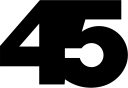 Mark 1367: Heavy digits 4 and 5 joined, with the 5 forming a ring. Numerals, designed by Peter Billiger for Funk Taxi AG. Trademarks & Symbols Vol. 2, Kuwayama, 1973.