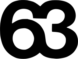Mark 1373: Two bold rounded digits 6 and 3 side by side. Numerals, designed by Giulio Cittato for Jewish Community Centers of Chicago. Trademarks & Symbols Vol. 2, Kuwayama, 1973.