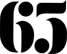 Mark 1374: Heavy serif digits 6 and 5 with a stencil gap and a full stop. Numerals, designed by Takeshi Otaka for Toyo Rayon Co.,Ltd. Trademarks & Symbols Vol. 2, Kuwayama, 1973.