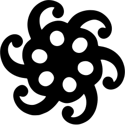 Mark 1377: Eight dots enclosed in a rosette of curling tendrils. Numerals, designed by Douglass James C. for James C.Douglass. Trademarks & Symbols Vol. 2, Kuwayama, 1973.