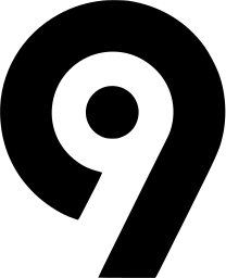Mark 1385: Heavy digit nine with a round bowl and a straight tail. Numerals, designed by Mike Shenon+Richard Luppi for WOR-TV. Trademarks & Symbols Vol. 2, Kuwayama, 1973.
