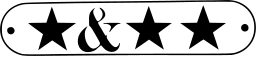 Mark 1389: Ampersand flanked by three stars on a slim rounded label. Signs, designed by Hayao Izuhara for Hights House. Trademarks & Symbols Vol. 2, Kuwayama, 1973.