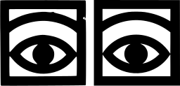 Mark 139: Two eyes side by side, each in its own square frame. Eyes, designed by Olle Eksell for Mazetti. Trademarks & Symbols Vol. 2, Kuwayama, 1973.