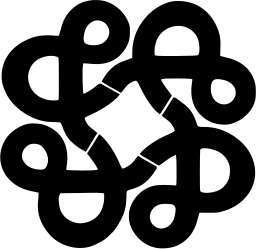 Mark 1390: Interlaced loops tied into a square knot ornament. Signs, designed by Carl Brett for Howath & Smith Monotype Ltd. Trademarks & Symbols Vol. 2, Kuwayama, 1973.