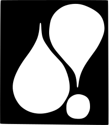 Mark 1398: White drop and exclamation mark shapes on a black square. Signs, designed by Giulio Confalonieri for Total. Trademarks & Symbols Vol. 2, Kuwayama, 1973.