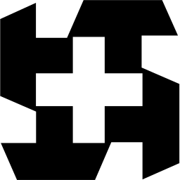 Mark 1402: Plus sign in white woven between angular black blocks. Signs, designed by Marcel Wyss for Schweizer. Trademarks & Symbols Vol. 2, Kuwayama, 1973.