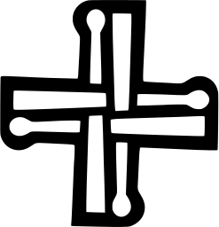 Mark 1404: Two woven bars crossing with round pin ends. Signs, designed by Mark Zeugin. Trademarks & Symbols Vol. 2, Kuwayama, 1973.