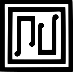 Mark 1415: Nested square frames around small hooked line shapes and dots. Signs. Trademarks & Symbols Vol. 2, Kuwayama, 1973.