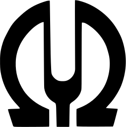 Mark 1421: Greek capital omega with a fork like stem rising into its arch. Signs, for Pionner. Trademarks & Symbols Vol. 2, Kuwayama, 1973.
