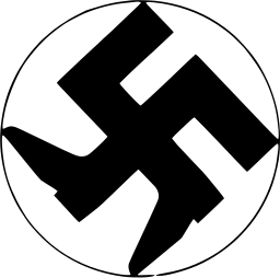 Mark 1426: Swastika with boot shaped feet on its arms inside a thin ring. Signs, designed by Davib Pelham. Trademarks & Symbols Vol. 2, Kuwayama, 1973.
