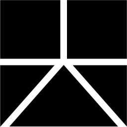 Mark 1441: Square split by white lines into two blocks and a large triangle. Sino-Japanese ideographs, designed by Hideyuki Oka for Osawa Shokai, Ltd. Trademarks & Symbols Vol. 2, Kuwayama, 1973.