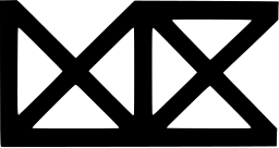 Mark 1449: Two crossed triangle frames joined between horizontal bars like a truss. Sino-Japanese ideographs, designed by Yasaburo Kuwayama for Kyoku Group. Trademarks & Symbols Vol. 2, Kuwayama, 1973.