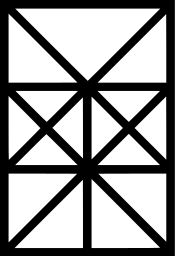 Mark 1451: Tall rectangle divided by crossing diagonals and a grid. Sino-Japanese ideographs, designed by Yasaburo Kuwayama for Kuwayama Fittings. Trademarks & Symbols Vol. 2, Kuwayama, 1973.