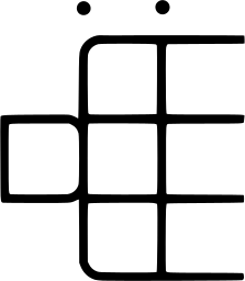 Mark 1452: Small grid of line squares with two dots floating above it. Sino-Japanese ideographs, designed by Makoto Wada for Tadahito Nadamoto. Trademarks & Symbols Vol. 2, Kuwayama, 1973.