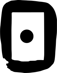 Mark 1455: Hand inked rounded frame with a single black dot inside. Sino-Japanese ideographs, designed by Wojciech Zamecznik for Japan Poster Biennale. Trademarks & Symbols Vol. 2, Kuwayama, 1973.