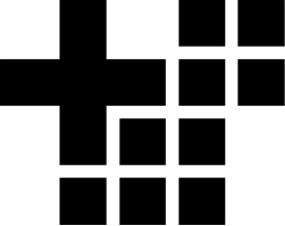 Mark 1467: Plus shape on the left merging into a grid of small squares. Sino-Japanese ideographs. Trademarks & Symbols Vol. 2, Kuwayama, 1973.