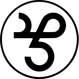 Mark 1472: Curling letter like strokes forming a monogram inside a thin ring. Sino-Japanese ideographs, designed by Toyoomi Takahashi for Japan Monopoly Corporation. Trademarks & Symbols Vol. 2, Kuwayama, 1973.