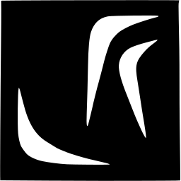 Mark 1478: White curved blades rising from a corner of a black square. Japanese syllabary, katakana, designed by Hiromu Hara for National Modern Arts Museum. Trademarks & Symbols Vol. 2, Kuwayama, 1973.