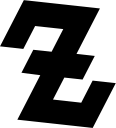 Mark 1487: Slanted angular character built from heavy straight strokes. Japanese syllabary, katakana, designed by Yasuhiro Kojima for Tanita Sangyo. Trademarks & Symbols Vol. 2, Kuwayama, 1973.