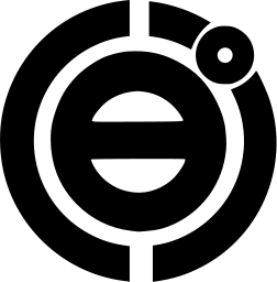 Mark 1493: Boxy character inside a thick ring with a small dot ring at the upper right. Japanese syllabary, katakana, for Nihon Pulp. Trademarks & Symbols Vol. 2, Kuwayama, 1973.