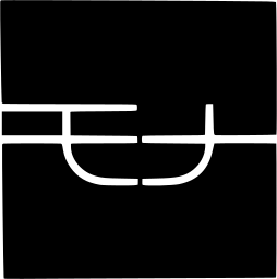 Mark 1496: Black block with thin white lines forming a cup shaped slot. Japanese syllabary, hiragana, designed by Shigeru Akizuki for Mona. Trademarks & Symbols Vol. 2, Kuwayama, 1973.