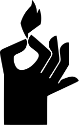 Mark 150: Hand pinching a small flame between thumb and finger. Hands, designed by Dickens Design Group for Polaris Enterprises, Inc. Trademarks & Symbols Vol. 2, Kuwayama, 1973.