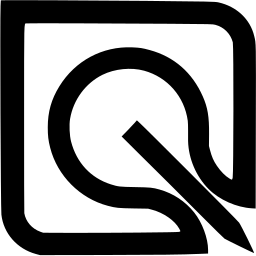 Mark 154: Rounded square line enclosing a circle whose tail is a pencil, together reading as a Q. Hands, designed by Robert R.Overby for Seattle Copy Club. Trademarks & Symbols Vol. 2, Kuwayama, 1973.