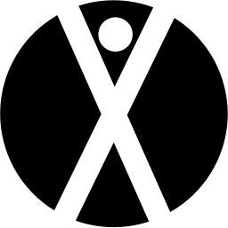 Mark 16: Black disc with a white X shaped figure and a small round head. Human figures, designed by Ernst Roch for Man and His World. Trademarks & Symbols Vol. 2, Kuwayama, 1973.