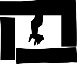 Mark 168: Thin arm and hand reaching down from the top inside a broken black square frame. Hands, designed by Saul Bass. Trademarks & Symbols Vol. 2, Kuwayama, 1973.