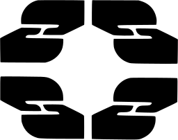 Mark 170: Four rounded bracket shapes arranged around an open center like a broken square. Hands, designed by Main Wolff & Partners for London Borough of Camden. Trademarks & Symbols Vol. 2, Kuwayama, 1973.