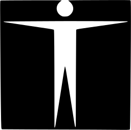 Mark 18: Black square with a white figure of outstretched arms over a long tapering body. Human figures, designed by Ernst Roch for William S. Merrell Co. Trademarks & Symbols Vol. 2, Kuwayama, 1973.