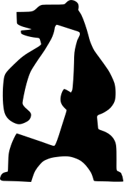 Mark 192: Bear standing upright in black with a white cutout on its chest. Animals, designed by Gerhard Marx. Trademarks & Symbols Vol. 2, Kuwayama, 1973.