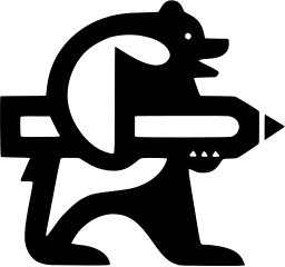 Mark 193: Bear standing upright and carrying a large pencil. Animals, designed by Martti A.Mykkänen for Unsikuvalehti. Trademarks & Symbols Vol. 2, Kuwayama, 1973.