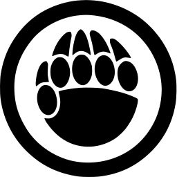 Mark 197: Bear paw print with five toes inside a thick ring. Animals, designed by G.Dean Smith for Yosemite Park and Curry Co. Trademarks & Symbols Vol. 2, Kuwayama, 1973.